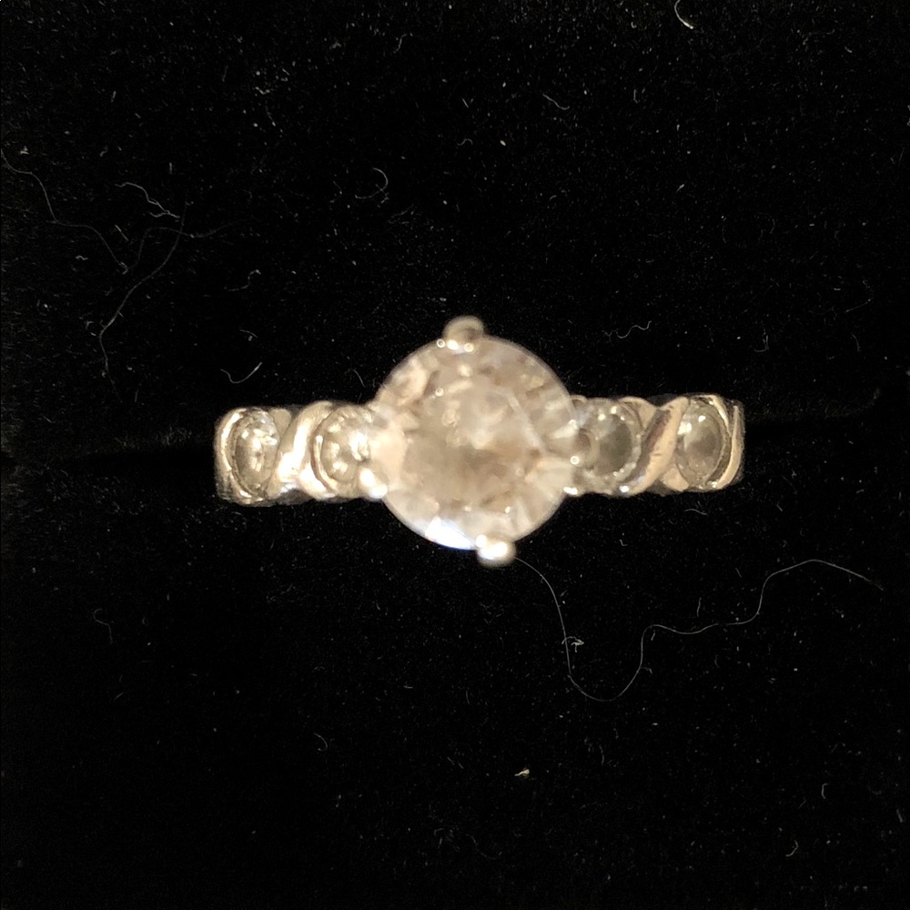 Sterling Silver CZ Ring With Criss-Cross Accents
